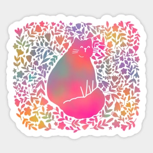 Multicoloured Cat in Flowers Sticker